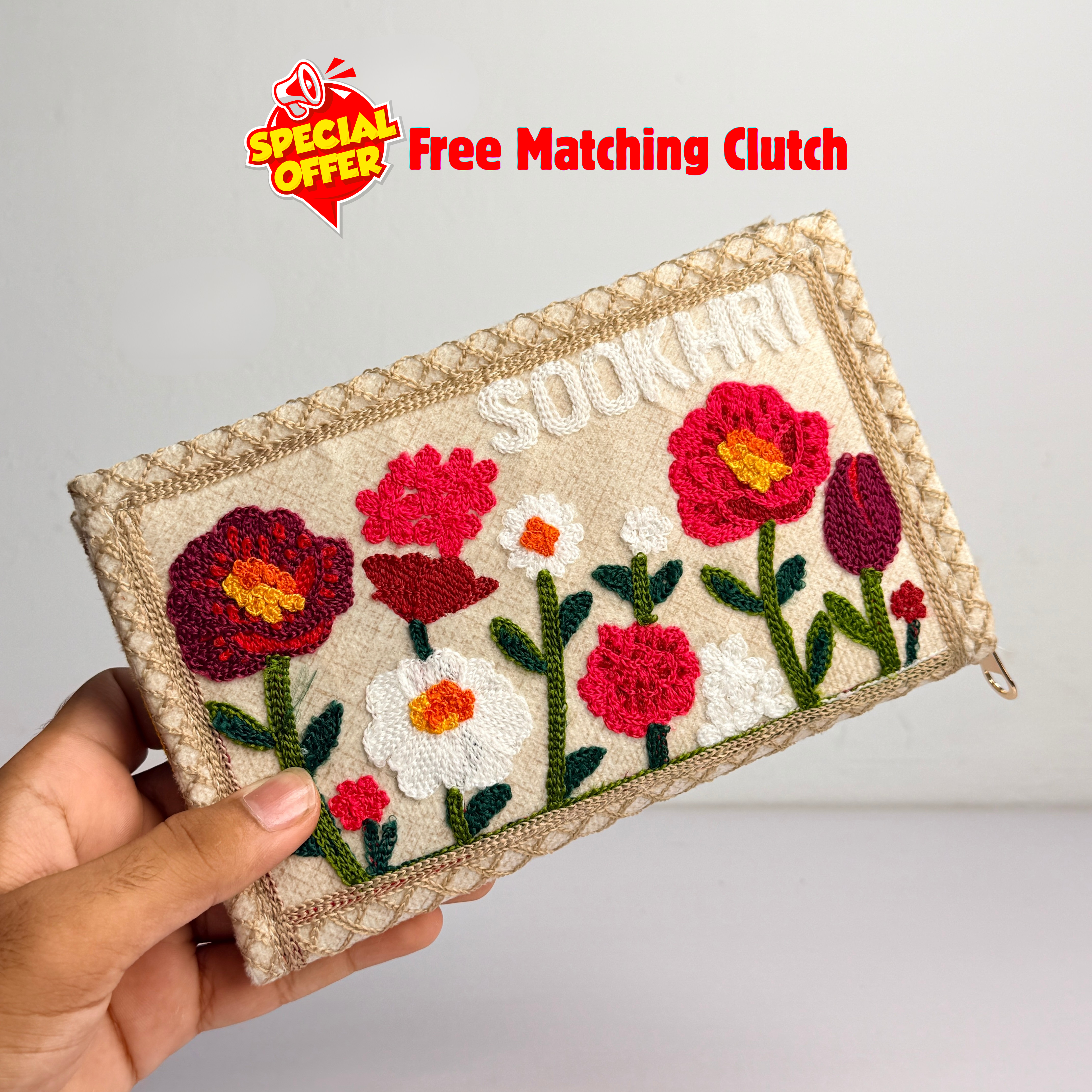Sookhri Heritage Embroidered Tote Bag (Free Clutch)